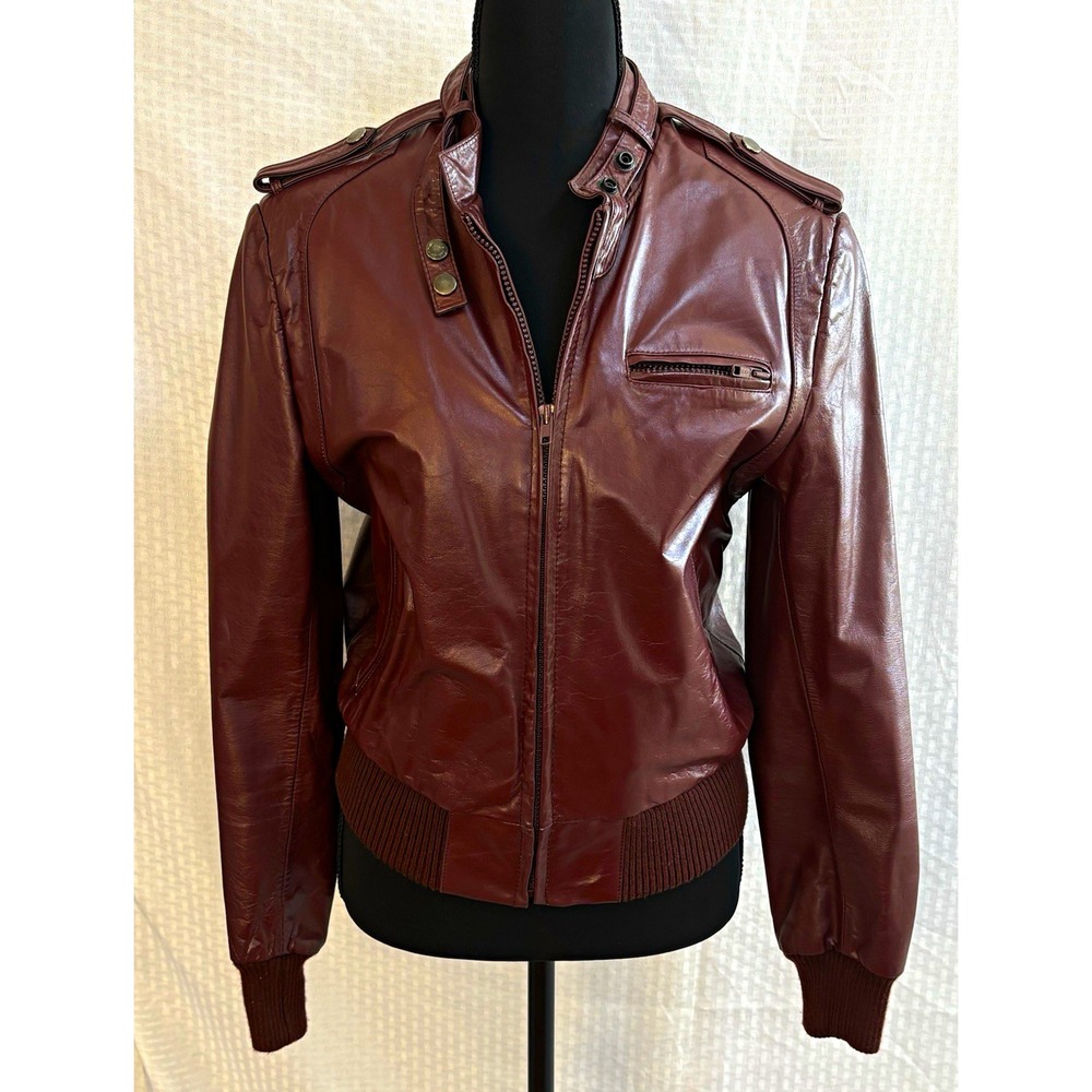 Bermans Vintage Leather Bomber Jacket Women's Size SM 8 W/ Matching Gloves.
